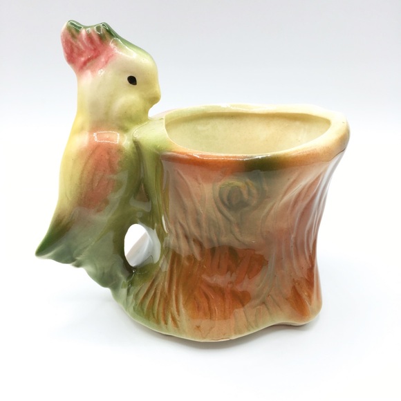 Vintage Parrot/Bird on a Tree Stump Ceramic Planter Vase - Picture 4 of 10